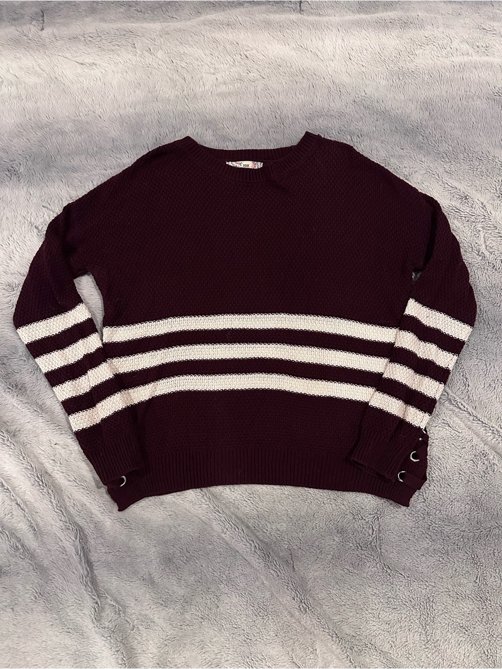 Pink Republic Burgundy and White Striped Crewneck Sweater Size S